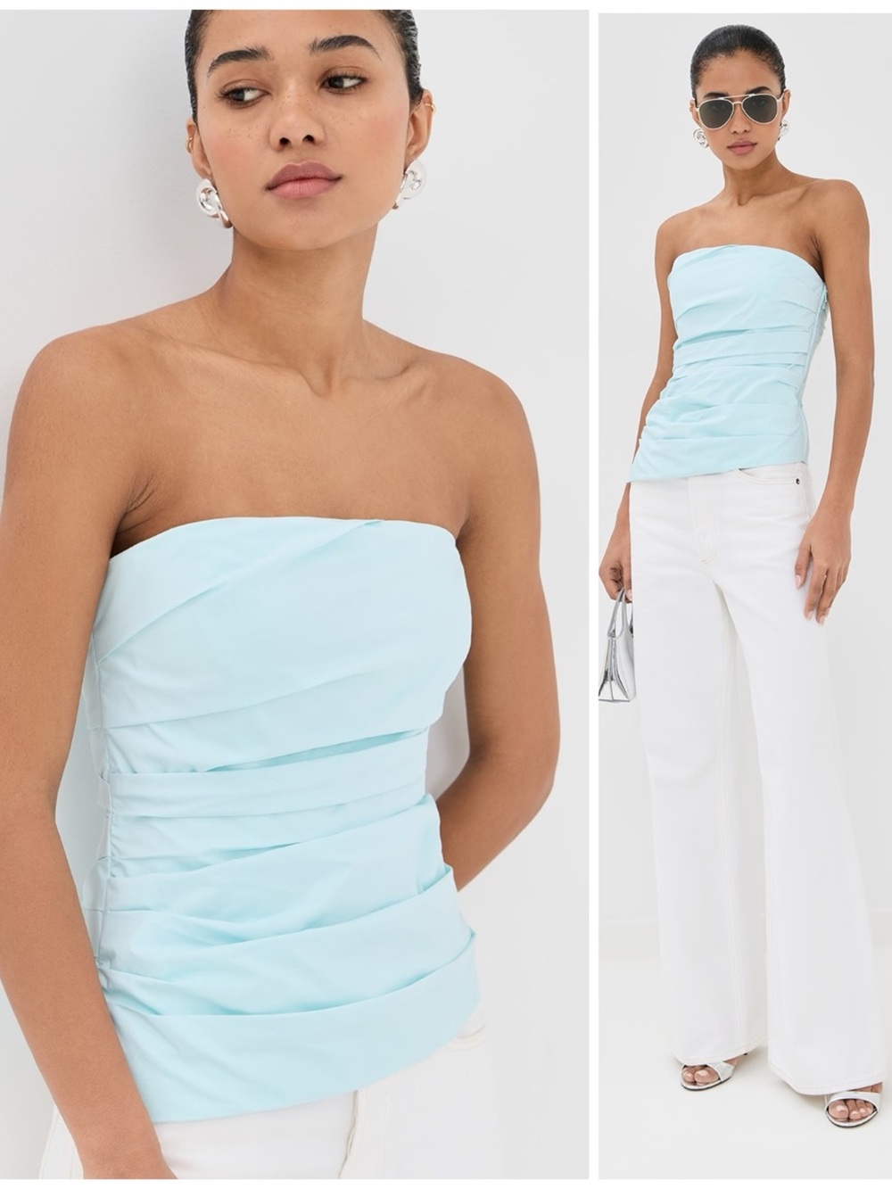 NWT Simkhai Emerson Ruched Bustier in Sky Blue Poplin Asymmetrical Tank Size 0